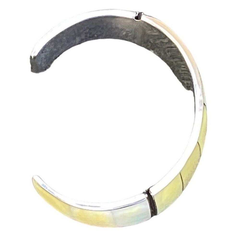 Handmade Silver Tone Cuff Bracelet with Champagne Mother of Pearl Inlay - Picture 6 of 6